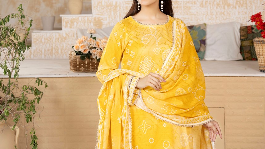 Mustard Yellow Embroidered 3 Piece Festive Set with Dupatta