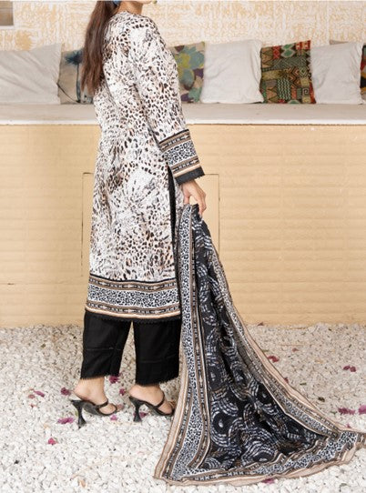 3-Piece Black & Beige Animal Print Lawn Suit
