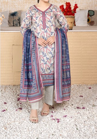 Blueberry Bloom – 3-Piece Floral Lawn Suit with Printed Dupatta