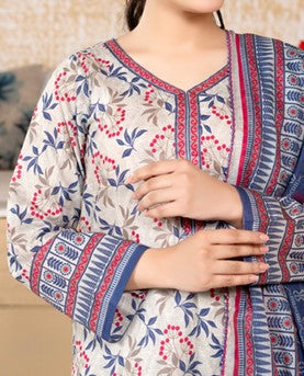 Blueberry Bloom – 3-Piece Floral Lawn Suit with Printed Dupatta