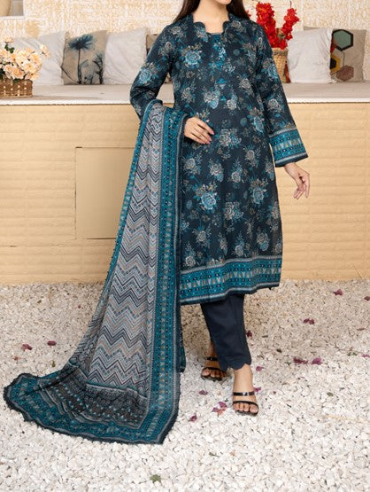 Midnight Teal Bloom – Unstitched 3-Piece Printed Lawn Suit