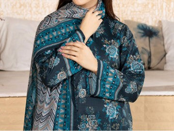 Midnight Teal Bloom – Unstitched 3-Piece Printed Lawn Suit