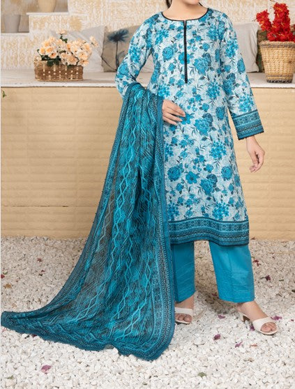 Aqua Bloom Unstitched 3-Piece Lawn Suit – Elegant Floral Design