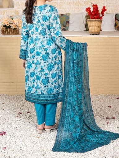 Aqua Bloom Unstitched 3-Piece Lawn Suit – Elegant Floral Design