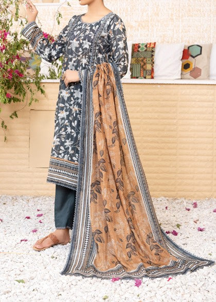 Midnight Blossom | 3-Piece Unstitched Lawn Suit – Rust & Grey