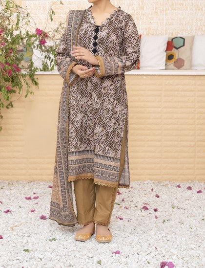 Vintage Bronze Unstitched 3-Piece Lawn Suit - Ethnic Geometric Elegance