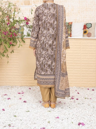 Vintage Bronze Unstitched 3-Piece Lawn Suit - Ethnic Geometric Elegance