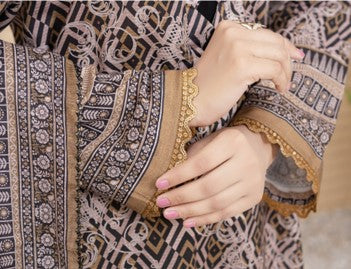 Vintage Bronze Unstitched 3-Piece Lawn Suit - Ethnic Geometric Elegance