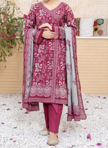 ZENUSTAR Maroon Floral Elegance – 3-Piece Unstitched Lawn Suit