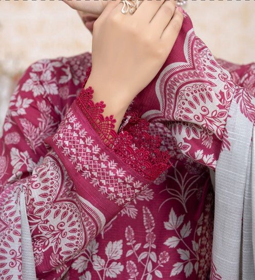 ZENUSTAR Maroon Floral Elegance – 3-Piece Unstitched Lawn Suit