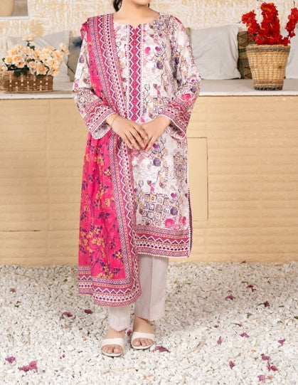 Elegant Pink & White Floral Unstitched 3-Piece Lawn Suit