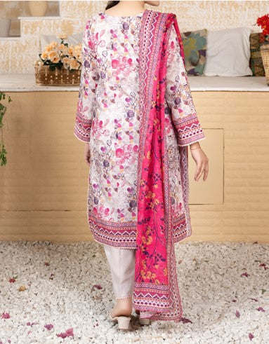 Elegant Pink & White Floral Unstitched 3-Piece Lawn Suit