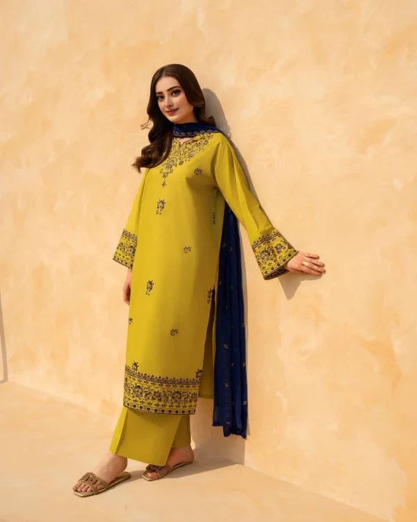 Stitched 3 Piece Premium Soft Lawn 9mm Work