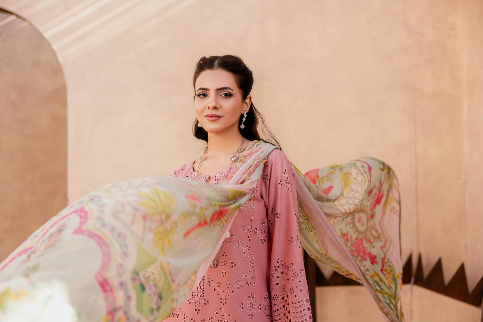 3-Piece Embroidered Lawn Shirt and Cambric Trousers 9mm Work